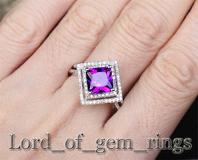 Princess Cut Amethyst Double Square Diamond Halo Ring - Lord of Gem Rings