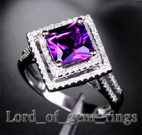 Princess Cut Amethyst Double Square Diamond Halo Ring - Lord of Gem Rings