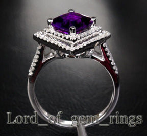 Princess Cut Amethyst Double Square Diamond Halo Ring - Lord of Gem Rings