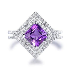 Princess Cut Amethyst Double Square Diamond Halo Ring - Lord of Gem Rings