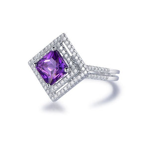 Princess Cut Amethyst Double Square Diamond Halo Ring - Lord of Gem Rings