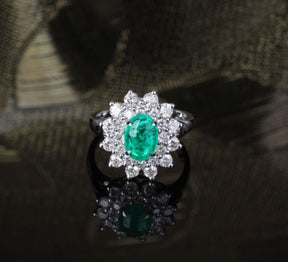 Princess Diana Oval Emerald Diamond Double Halo Engagement Ring - Lord of Gem Rings