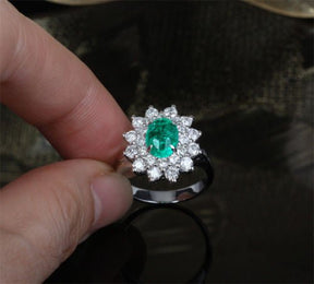 Princess Diana Oval Emerald Diamond Double Halo Engagement Ring - Lord of Gem Rings