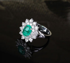 Princess Diana Oval Emerald Diamond Double Halo Engagement Ring - Lord of Gem Rings