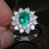 Princess Diana Oval Emerald Diamond Double Halo Engagement Ring - Lord of Gem Rings