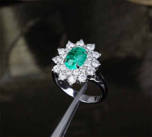 Princess Diana Oval Emerald Diamond Double Halo Engagement Ring - Lord of Gem Rings