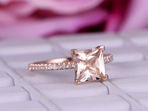 Princess Morganite Diamond Engagement Ring - Lord of Gem Rings