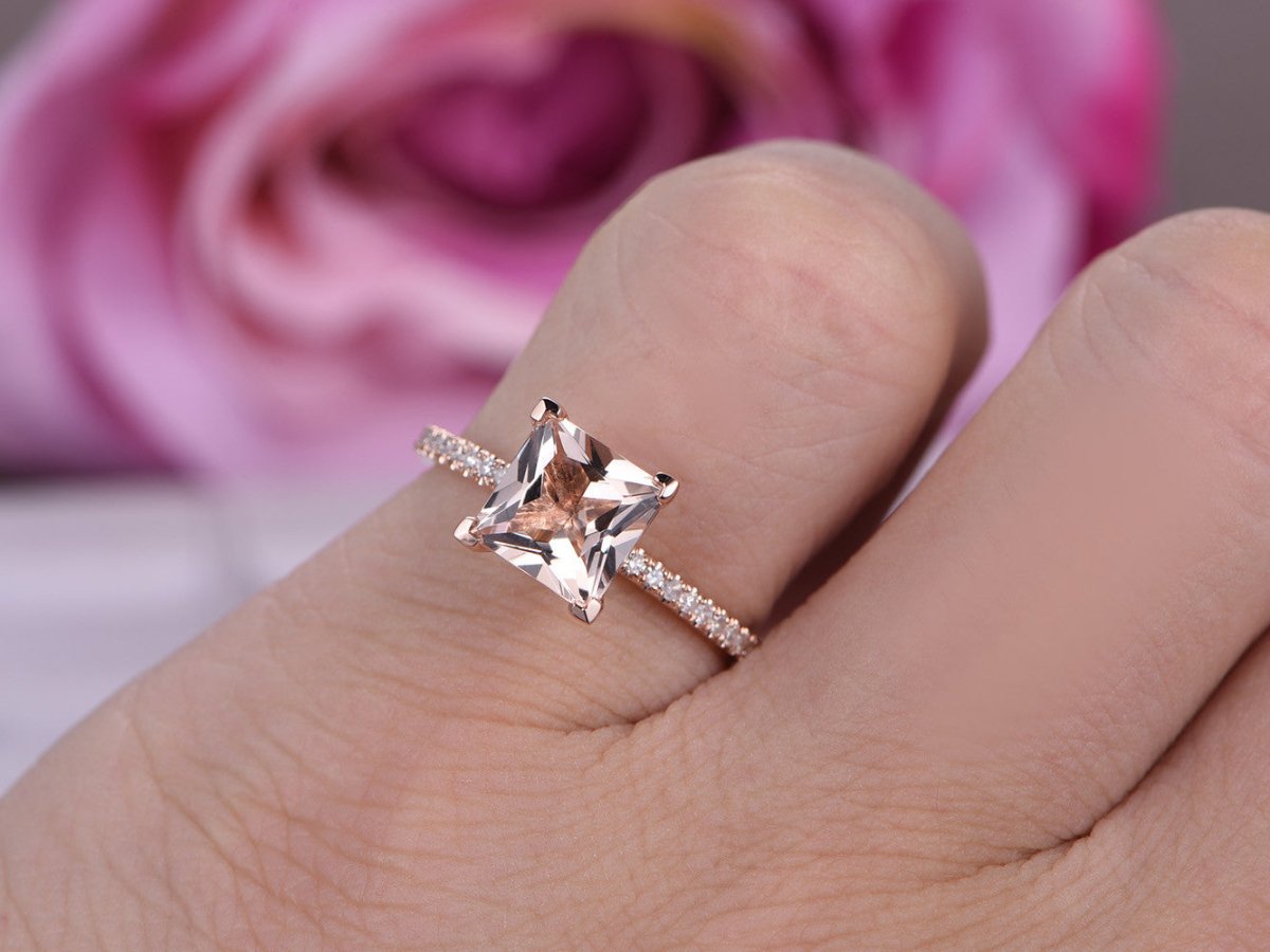 Princess Morganite Diamond Engagement Ring - Lord of Gem Rings