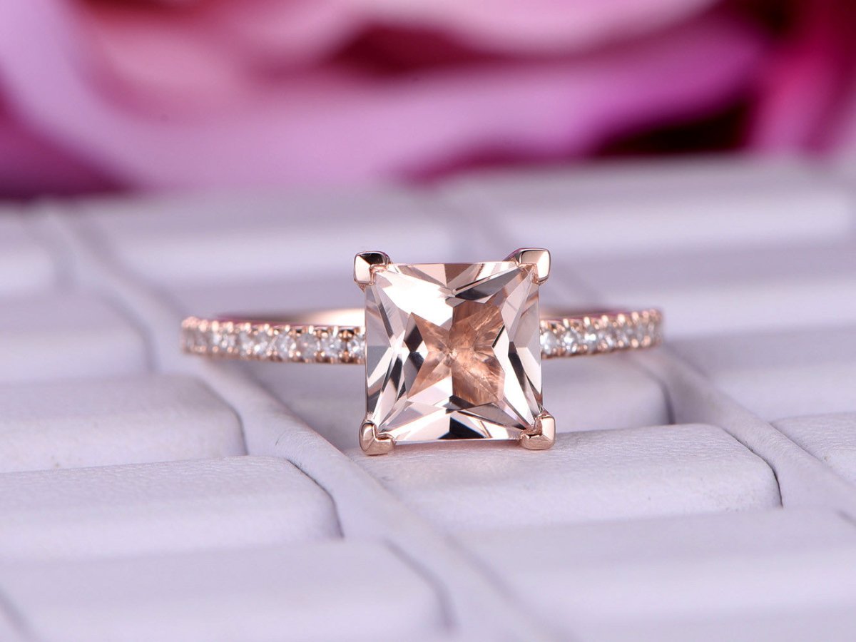 Princess Morganite Diamond Engagement Ring - Lord of Gem Rings