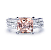 Princess Morganite Hidden Accents Trio Bridal Set - Lord of Gem Rings