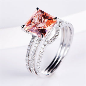 Princess Morganite Hidden Accents Trio Bridal Set - Lord of Gem Rings