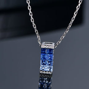 Princess Sapphire Diamond Pendant 18k White Gold - Lord of Gem Rings