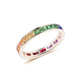 Princess Tsavorite Rainbow Sapphire September Birthstone Band Woman Ring - Lord of Gem Rings