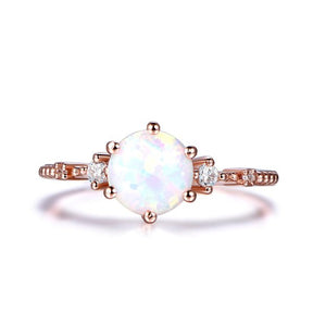 Prong - Set Round Africa Opal Diamond Engagement Ring - Lord of Gem Rings