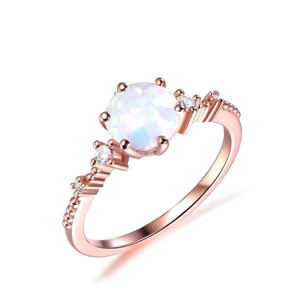 Prong - Set Round Africa Opal Diamond Engagement Ring - Lord of Gem Rings