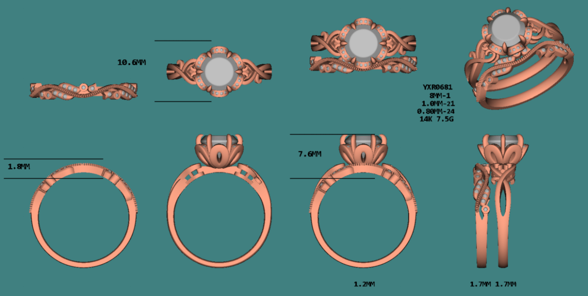 Reserved Bridal Set for Hanna: Round Moissanite Ring Diamond Floral Halo Ring, Floral Diamond Half Eternity Matching Band 14K Rose Gold - Lord of Gem Rings