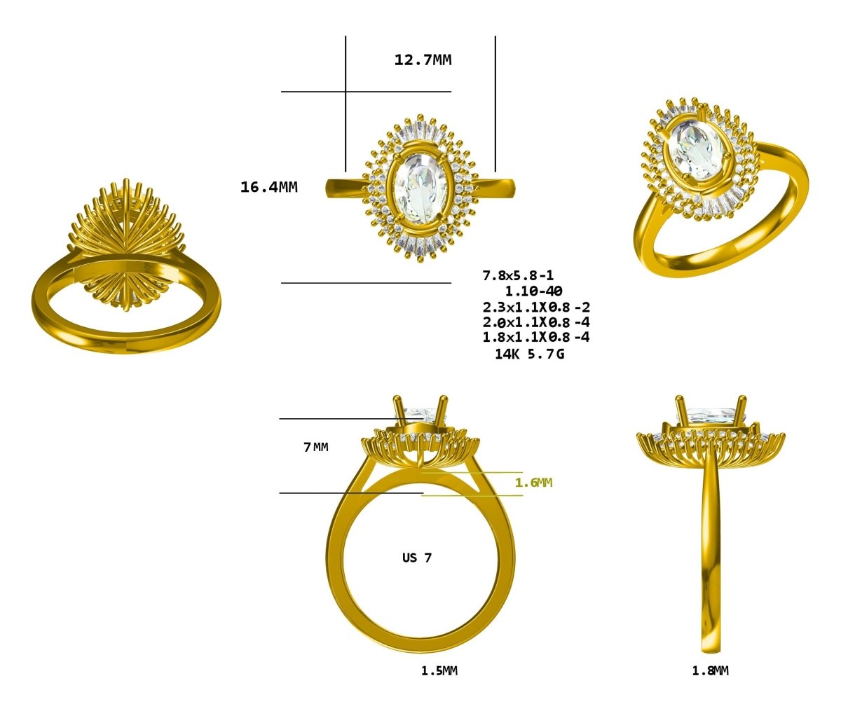 Reserved for AAA - Baguette and Round Diamond Double Halo Semi Mount Ring 14K Gold - Lord of Gem Rings