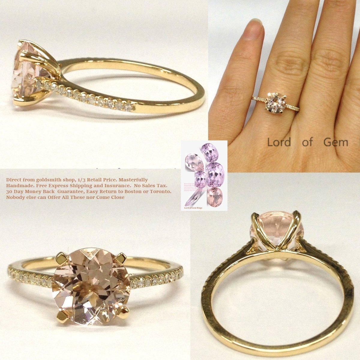 Reserved for AAA Diamond cathedral Semi Mount 14K Rose Gold Round 8mm - Lord of Gem Rings