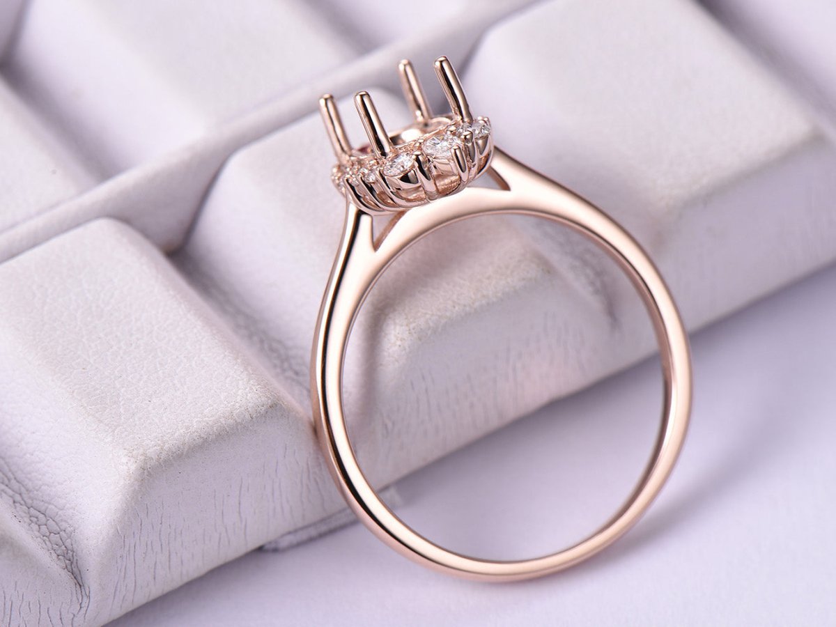 Reserved for AAA Diamond Semi Mount Ring 14K Rose Gold Setting Oval 7x9mm - Lord of Gem Rings