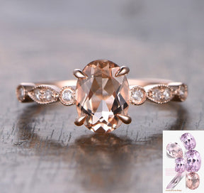 Reserved for AAA Oval Morganite Ring diamond Art Deco Shank 14K Rose Gold 5x7mm - Lord of Gem Rings