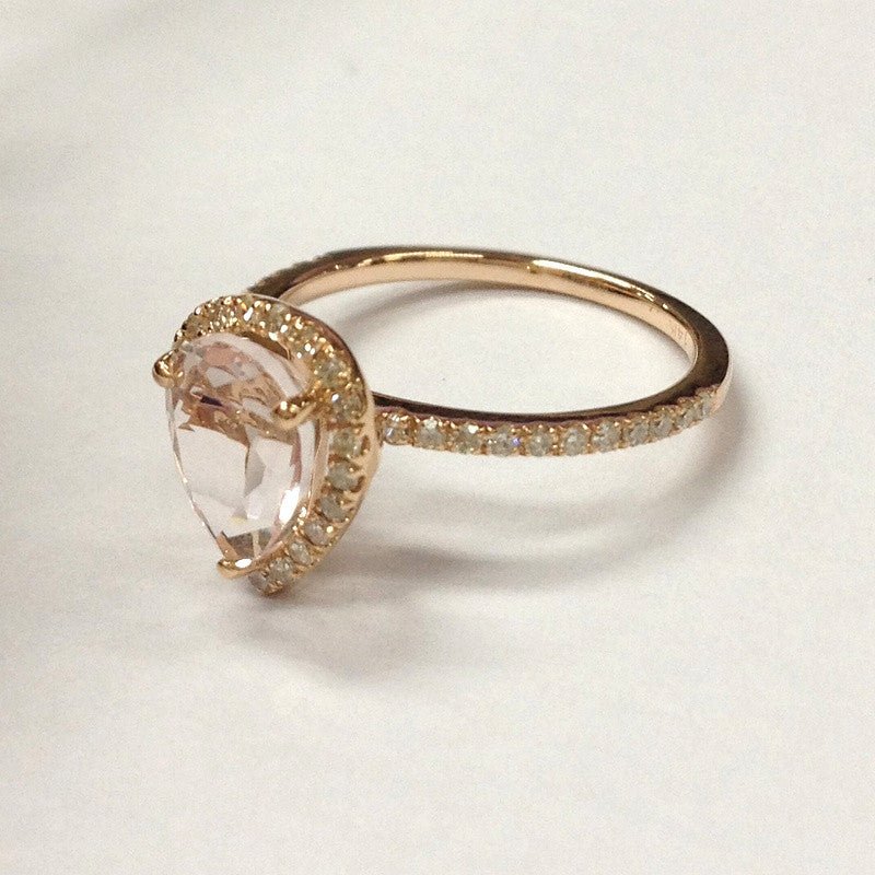 Reserved for AAA - Pear Semi Mount Ring Single Cut Diamond Setting 14K Rose Gold 5x7mm - Lord of Gem Rings