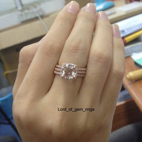 Reserved for alison. Cushion Morganite Engagement Ring Trio Set 14K White Gold 9mm - Lord of Gem Rings