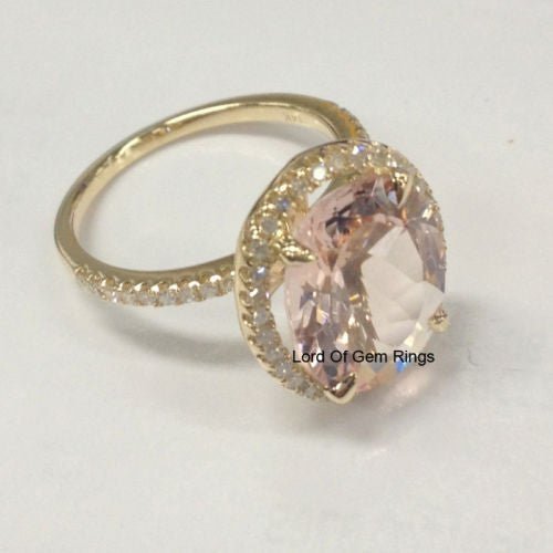 Reserved for amanfredi Oval White Morganite Engagement Ring Pave Diamond Wedding 14K Yellow Gold 7x9mm - Lord of Gem Rings