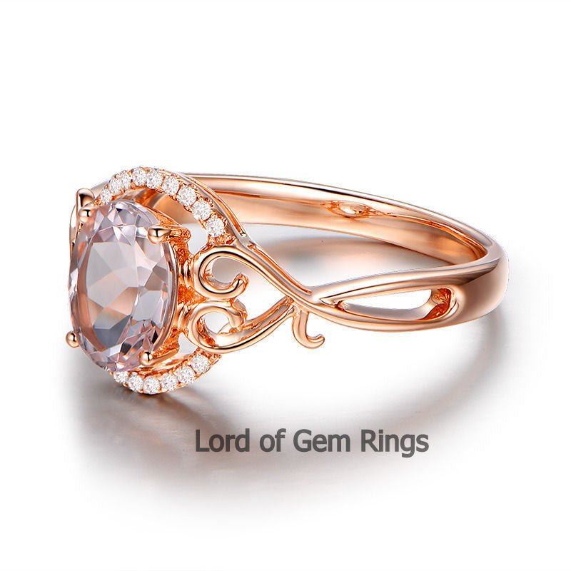 Reserved for Denise Oval Morganite Ring Diamonds 10K Rose Gold 7x9mm - Lord of Gem Rings