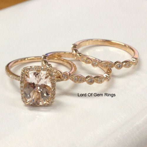 Reserved for Erika, Custom Emerald Cut Morganite Engagement Ring Set - Lord of Gem Rings