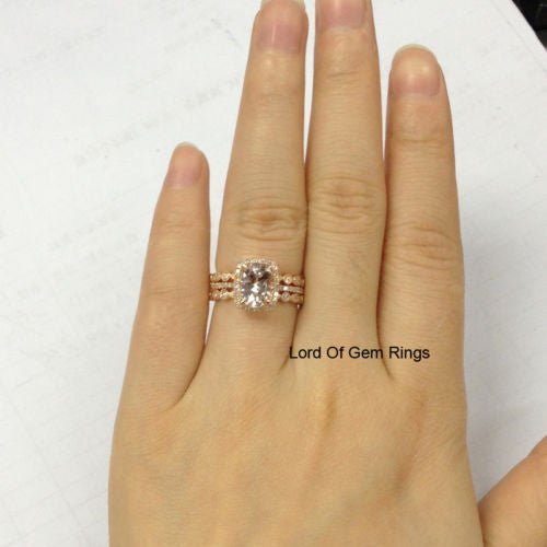 Reserved for Erika, Custom Emerald Cut Morganite Engagement Ring Set - Lord of Gem Rings