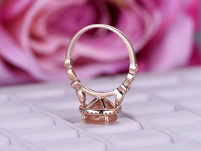 Reserved for Fdark- Round Sunstone Ring Diamond Art Deco Shank 14K Rose Gold 9mm - Lord of Gem Rings