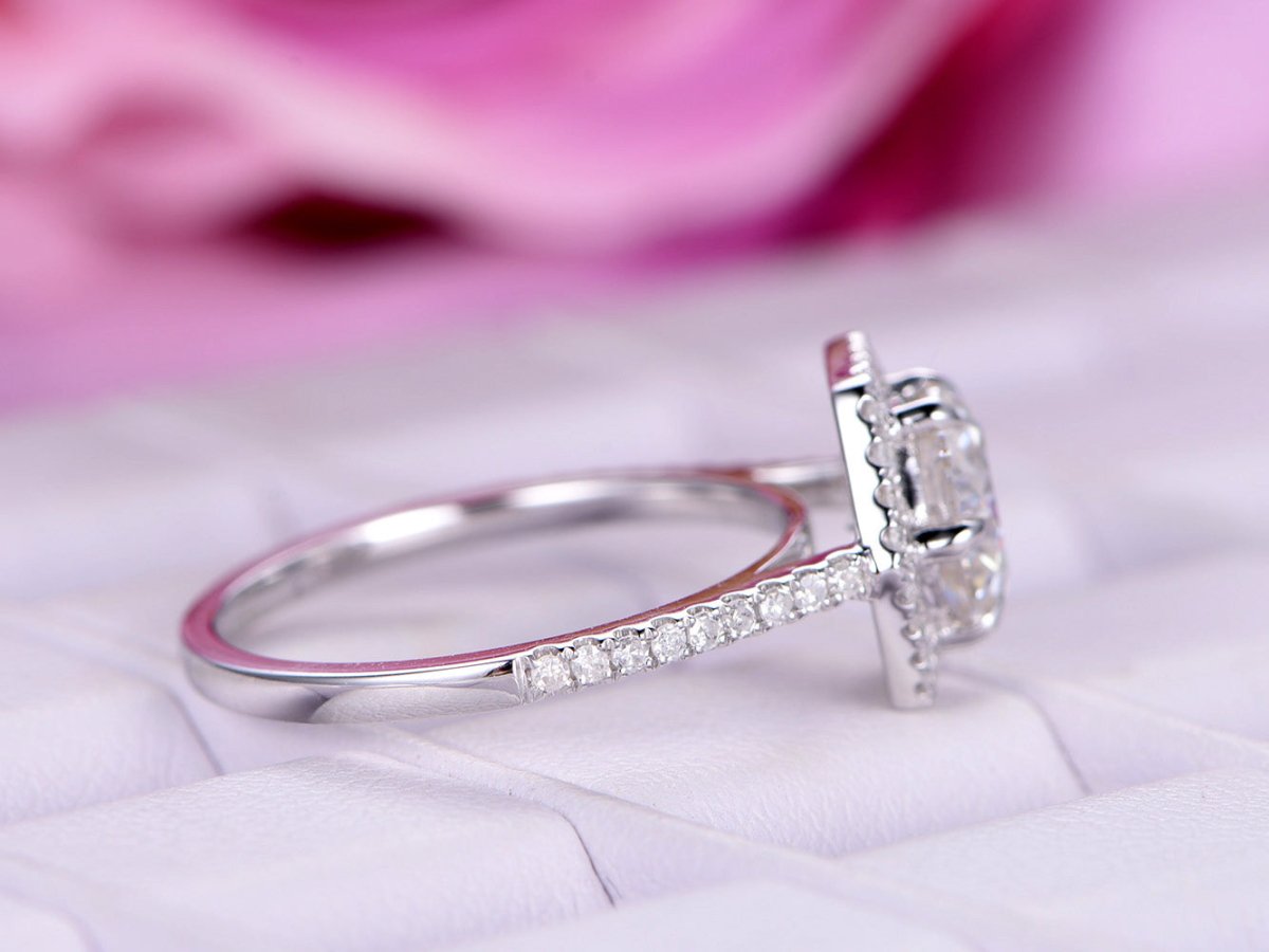 Reserved for Freddy Round Moissanite Engagement Ring Hexagon Halo 14k White Gold 7mm - Lord of Gem Rings