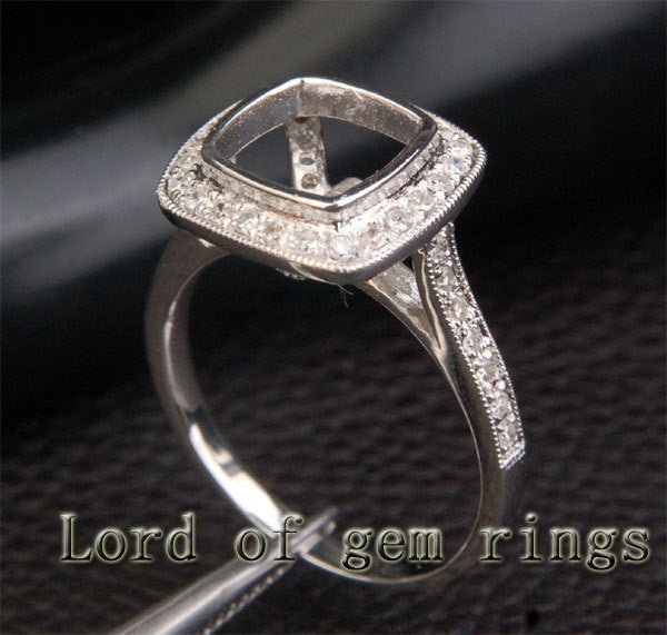 Reserved for imdoubler2012,Cushion Diamond Engagement Semi Mount Ring 14K Yellow Gold - Lord of Gem Rings
