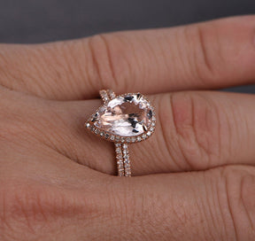 Reserved for JY-Pear Morganite Engagement Ring 14K Rose Gold 8x12mm - Lord of Gem Rings