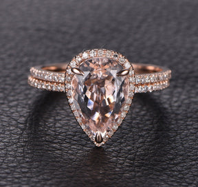 Reserved for JY-Pear Morganite Engagement Ring 14K Rose Gold 8x12mm - Lord of Gem Rings