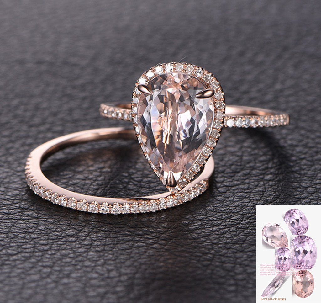 Reserved for JY-Pear Morganite Engagement Ring 14K Rose Gold 8x12mm - Lord of Gem Rings