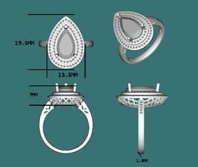 Reserved for Katie Diamond Double Halo Semi Mount Ring 14K White Gold pear - Lord of Gem Rings