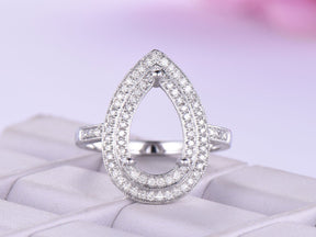 Reserved for Katie Diamond Double Halo Semi Mount Ring 14K White Gold pear - Lord of Gem Rings