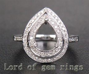 Reserved for Katie Diamond Double Halo Semi Mount Ring 14K White Gold pear - Lord of Gem Rings