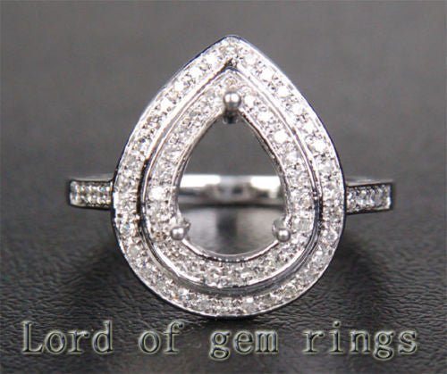 Reserved for Katie Diamond Double Halo Semi Mount Ring 14K White Gold pear - Lord of Gem Rings