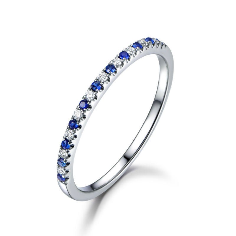 Reserved for Kelsey - Custom Matching Band Ceylon Sapphire & Diamond Wedding Band Half Eternity 14K White Gold - Lord of Gem Rings