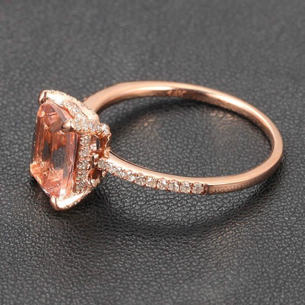 Reserved for Kerry: 8mm Cushion Pink Morganite Engagement Ring Hidden Diamond Halo Bridal Set - Lord of Gem Rings