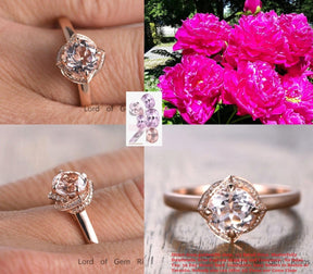 Reserved for Luke: Round Morganite Engagement Ring Pave VS Diamond Wedding 18K Rose Gold 7mm - Lord of Gem Rings