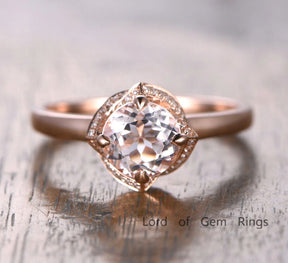 Reserved for Luke: Round Morganite Engagement Ring Pave VS Diamond Wedding 18K Rose Gold 7mm - Lord of Gem Rings