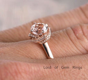 Reserved for Luke: Round Morganite Engagement Ring Pave VS Diamond Wedding 18K Rose Gold 7mm - Lord of Gem Rings