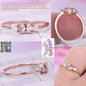 Reserved for Miko Dainty Oval Morganite Ring VS Side diamonds 18K Rose Gold 4x6mm - Lord of Gem Rings