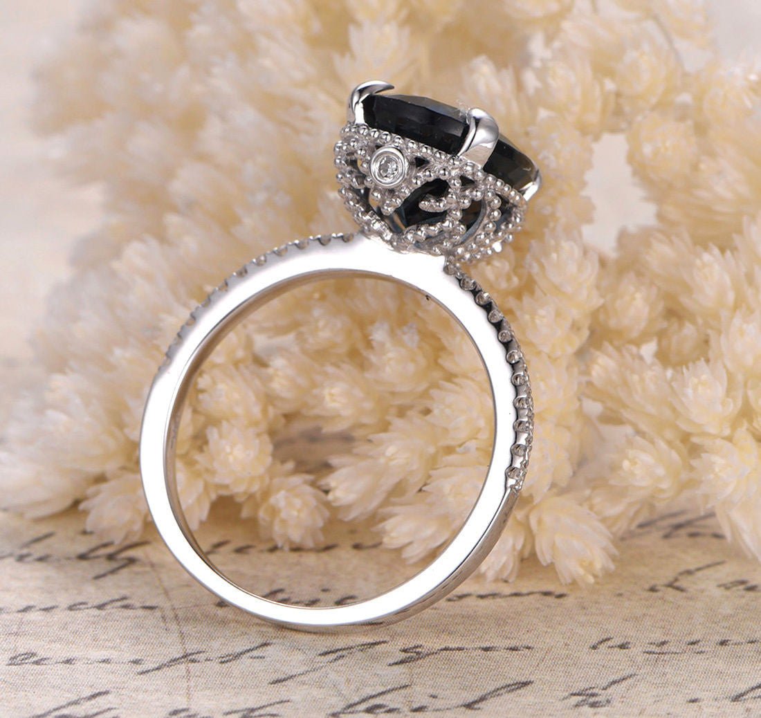 Reserved for Olive 1st payment Custom Oval White Topaz Engagement Ring 2mm Gold shank Milgrain - Lord of Gem Rings