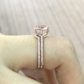 Reserved for Rebecca Oval Morganite Ring Bridal Set 14K Rose Gold - Lord of Gem Rings