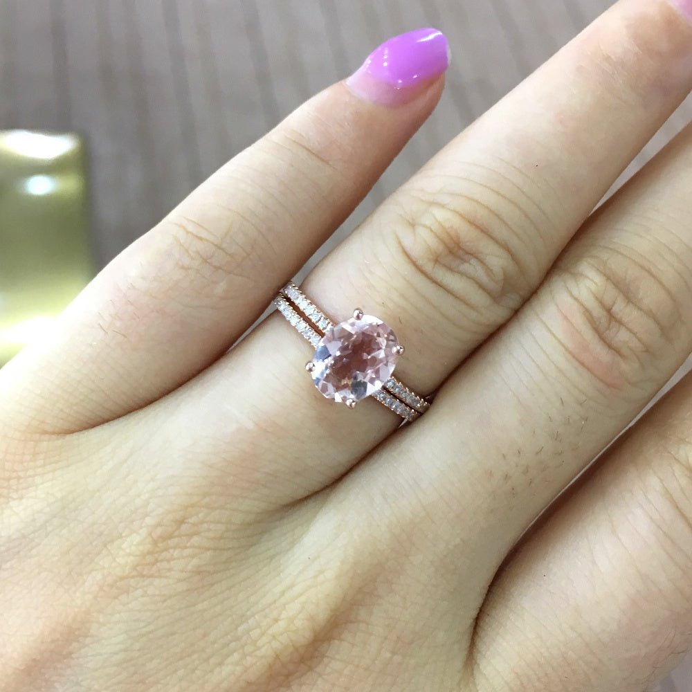 Reserved for Rebecca Oval Morganite Ring Bridal Set 14K Rose Gold - Lord of Gem Rings