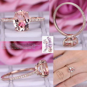 Reserved for Rebecca Oval Morganite Ring Bridal Set 14K Rose Gold - Lord of Gem Rings